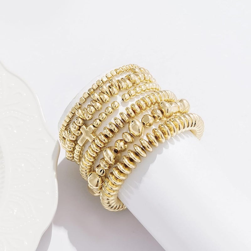 GOOJIDS Surfer Heishi Clay Bead Bracelets for Women Bohemian Stackable Gold Plated Beaded Stretch Bracelets Elastic Layering Friendship Bracelets Set Boho Jewelry - Image 2